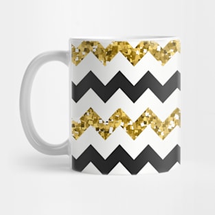 Glitter Chic Pattern 01 | ZigZag Gold and Black Lines Mug